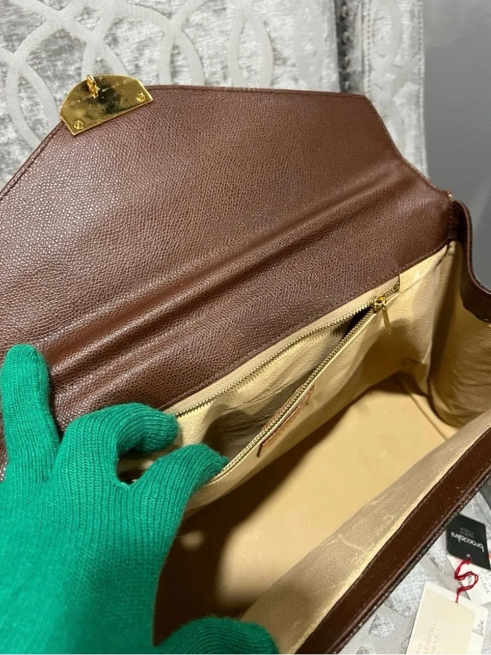 Etro Paisley Top Handle Bag Brown Leather Crossbody Italy Vintage - Picture 7 of 10